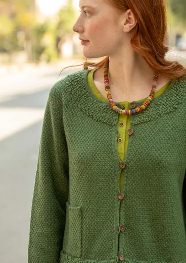“Mossfire” cardigan in a lambswool blend - grass green/melange
