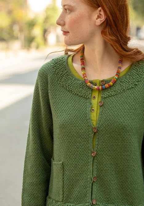 “Mossfire” cardigan in a lambswool blend - grass green/melange