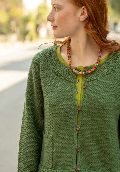 “Mossfire” cardigan in a lambswool blend - grass green/melange