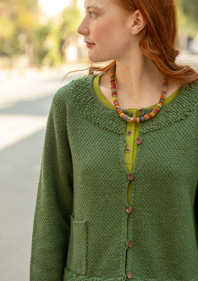 “Mossfire” cardigan in a lambswool blend - grass green/melange