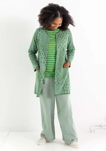 “Inez” long cardigan in recycled/organic cotton - elm green