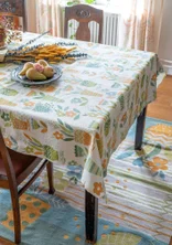 “Flower pots” organic cotton waxed tablecloth - leaf green
