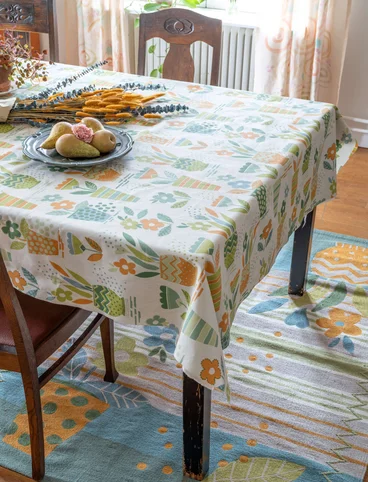 “Flower pots” organic cotton waxed tablecloth - leaf green