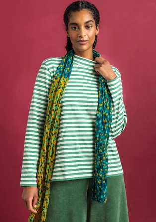 Striped organic cotton mock neck top - malachite/feather