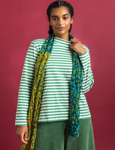 Striped mock turtleneck in organic cotton - malachite/feather