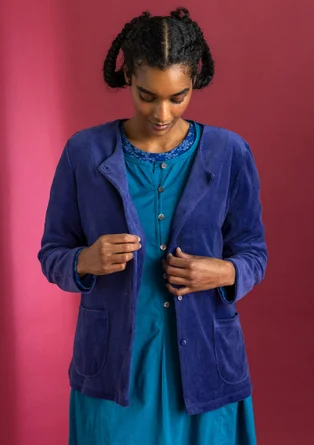 Velour cardigan in organic cotton/recycled polyester - violet