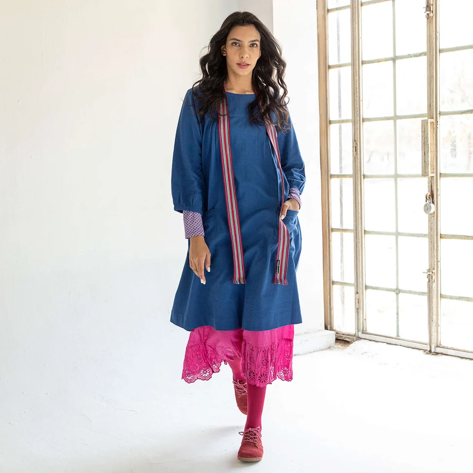 “Benedita” woven dress in organic cotton - porcelain blue