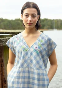 Kleid „Ellinor“ aus Bio-Baumwollgewebe - leinenblau