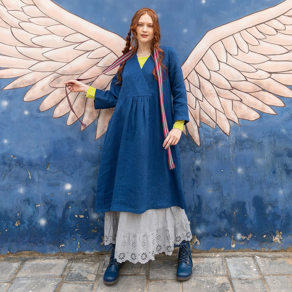 “Bodil” woven linen dress - indigo blue