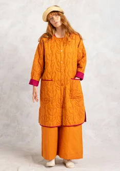 Quiltet frakke "Idun" i �økologisk bomuld/hør - røn