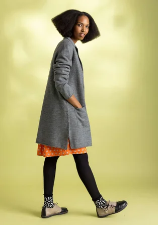 Knit long blazer in felted organic wool - graphite