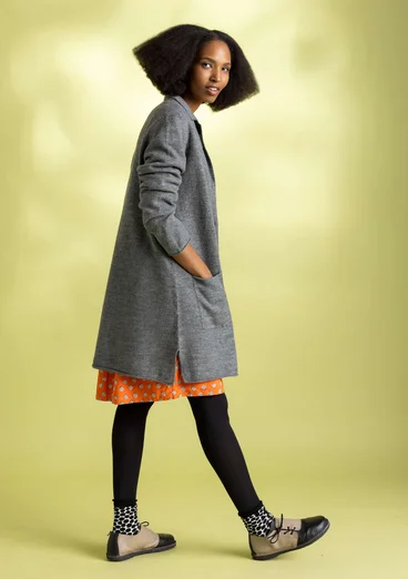 Knit long blazer in felted organic wool - graphite