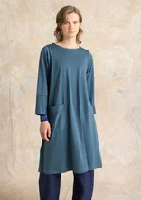 “Ellen” striped/solid-colour organic cotton/modal jersey dress - indigo green