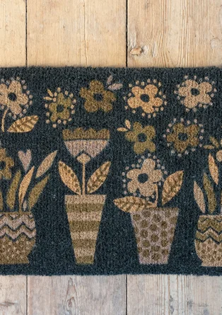 “Flower Pots” doormat in coir fiber - dark ash grey