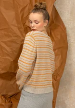 “Wilma” striped, dotted and solid-colored cardigan in lambswool - natural melange/striped