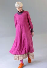 “Elin” dotted/solid-colour viscose/linen dress - grape/patterned
