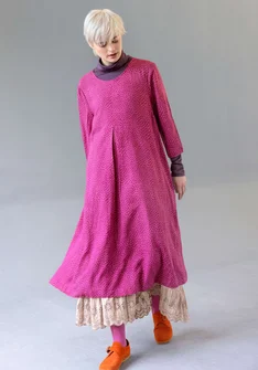 “Elin” dotted/solid-colour viscose/linen dress - grape/patterned