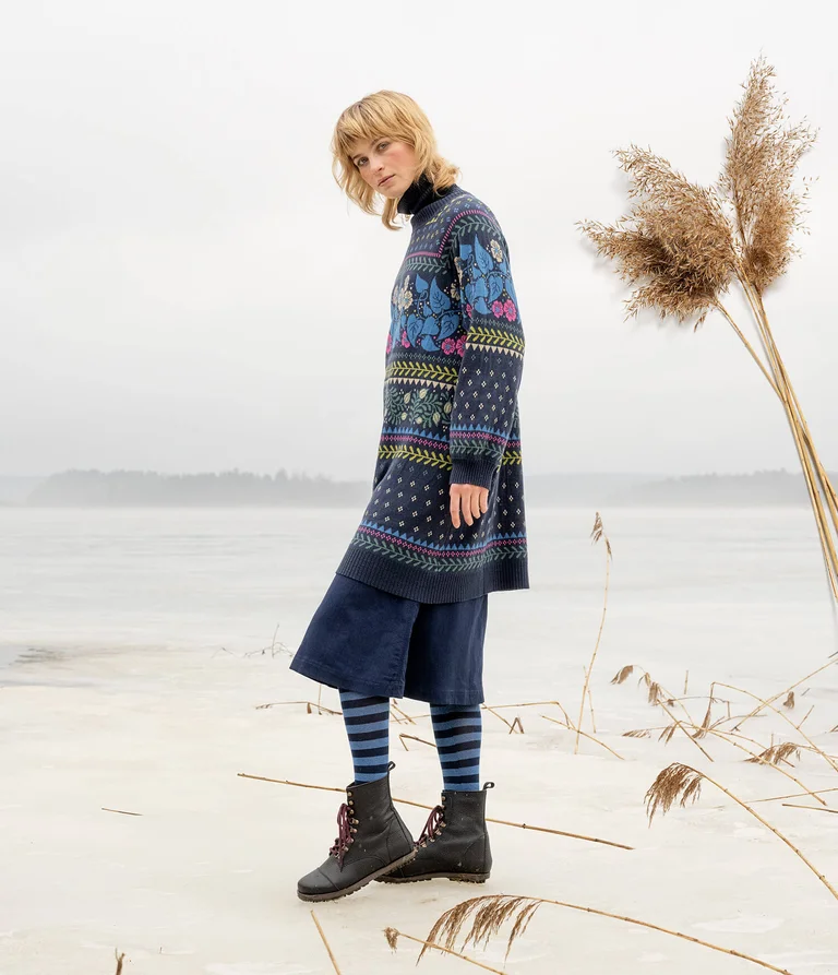 “Borealis” knit tunic in organic and recycled cotton/wool