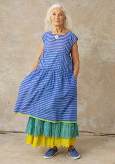 Vevd kjole «Nord» i økologisk bomull - blå lotus