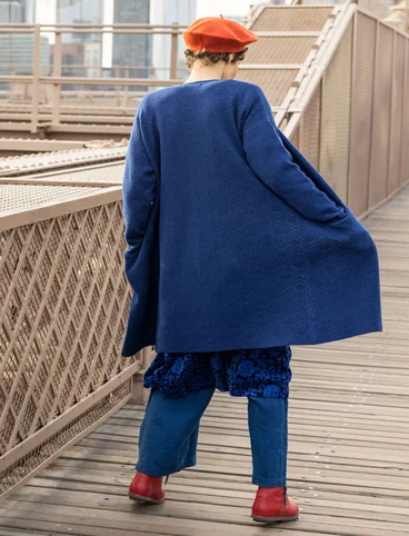“Brooklyn” long cardigan in a lambswool blend/organic cotton - indigo blue