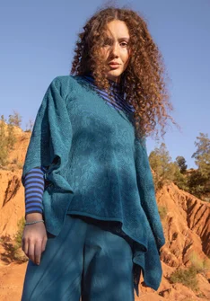 “Patricia” poncho in organic/recycled cotton - petrol blue