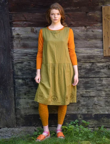 Vevd kjole «Petronella» i økologisk bomull / lin - enggrønn