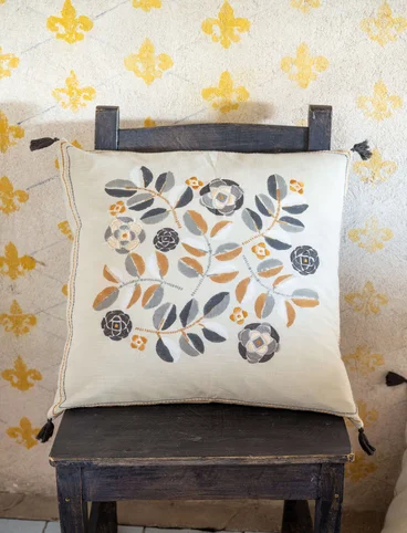 Block-printed “Tulsi” cushion cover in organic cotton - ash grey