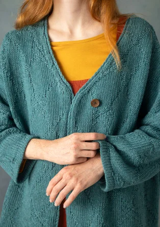 Strickjacke „Thessaloniki“ aus Recycling-Wollgemisch - teal-melange