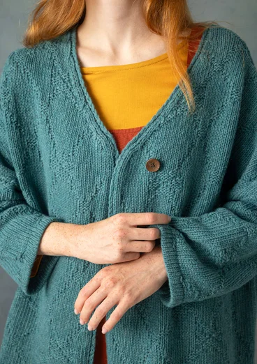 Cardigan "Thessaloniki" i genanvendt uldblanding - teal/meleret