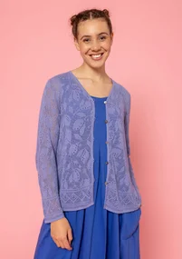 “Luisa” linen/recycled cotton pointelle cardigan - dark lavender