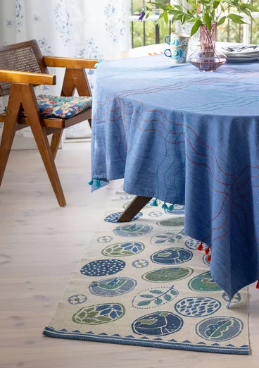 Tapis de couloir « Nest » en coton biologique - bleu lin