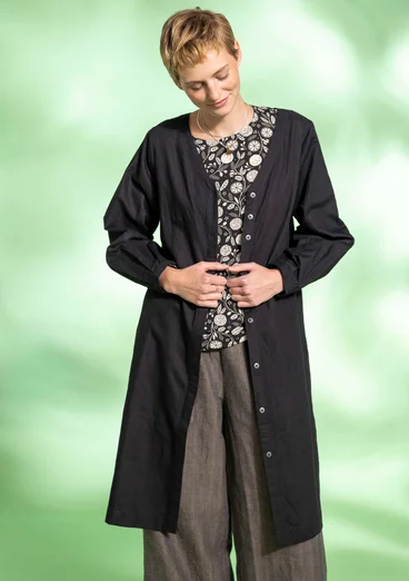 Woven organic cotton/linen dress - black