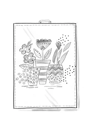 “Flower Pots” kitchen towel in organic cotton - mint