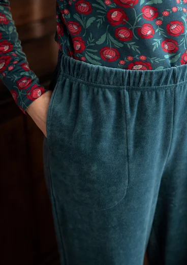 “Nora” organic cotton/recycled polyester velour trousers - indigogrn