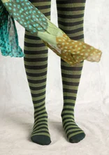 Striped tights in organic cotton - forest green/birchleaf