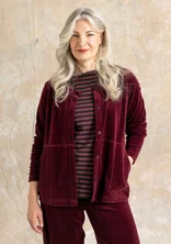 Solid-colour velour cardigan in organic cotton/recycled polyester - aubergine