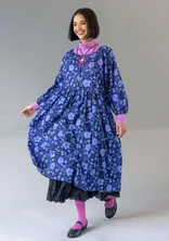 “Leah” floral/solid-colour, airy organic cotton dress - dark lavender/patterned