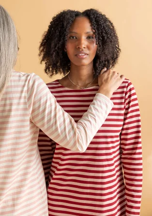 Essential striped top in organic cotton - lingonberry/pink marble