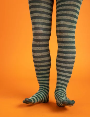 Striped tights in organic cotton - dark green/dusty green