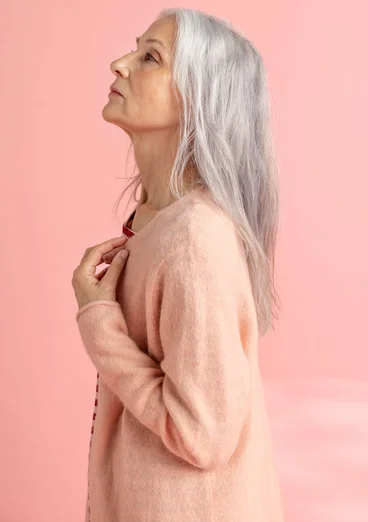 Long cardigan in wool/cotton/alpaca - pink marble