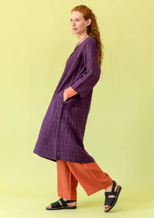 “Vera” woven dress in linen - lake/patterned