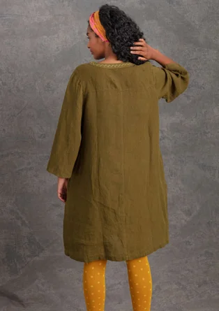 Robe en lin tissé - olive foncé