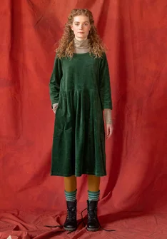 “Fyrverkeri” organic cotton/recycled polyester velour dress - dark green