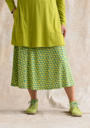 “Billie” jersey skirt in organic cotton/modal - aqua green/patterned