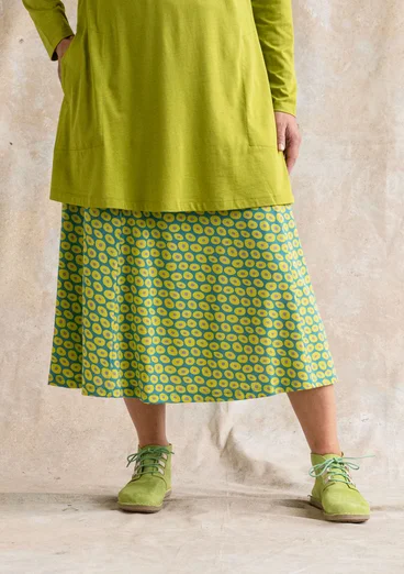 “Billie” organic cotton/modal jersey skirt - aqua green/patterned