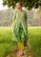 Vevd kjole «Blombukett» i lin (stikkelsbærgrønn S)