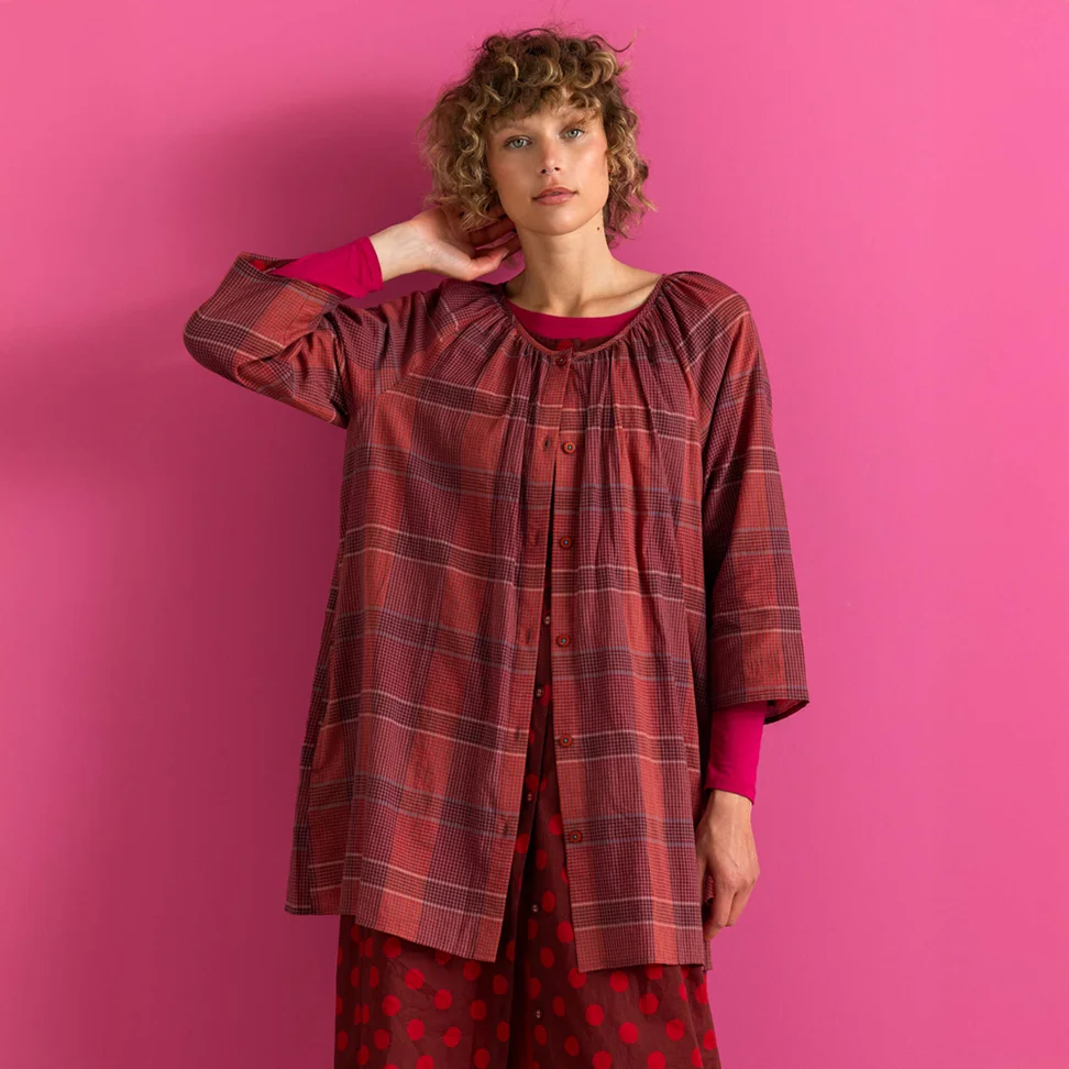 “Nora” woven organic cotton smock blouse - madder red