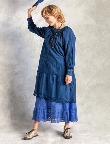 Vevd kjole i økologisk bomull - indigoblå
