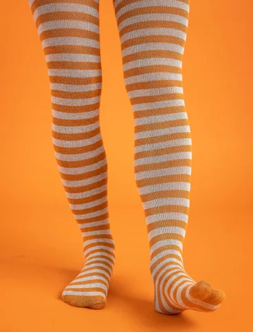 Striped organic cotton tights - rowan/ecru