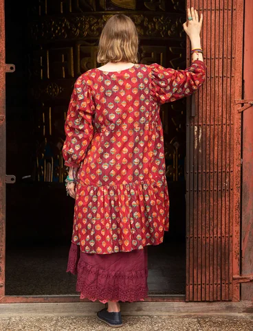 Vevd kjole «Nepal» i økologisk bomull - agatrød